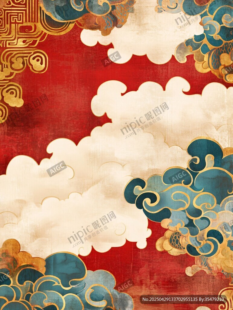 中式云纹红底古典图案