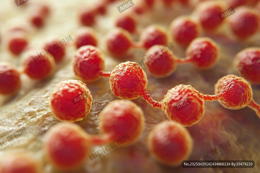 微观世界中的红色球状微生物