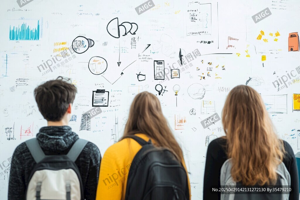 学生们专注看墙上海报