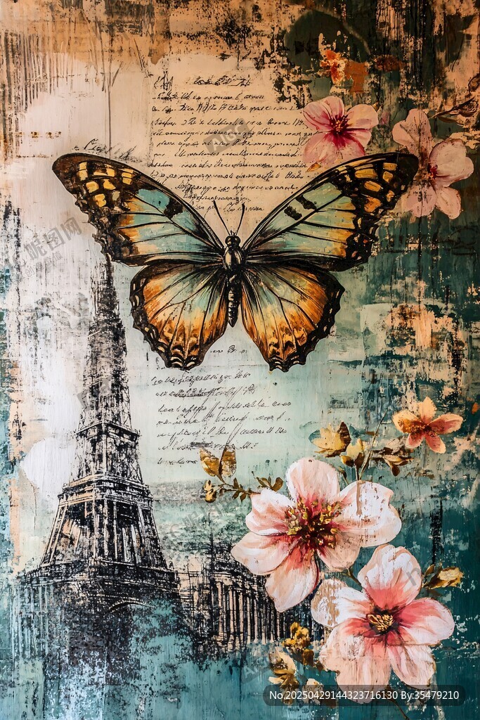 蝶舞埃菲尔与繁花图景