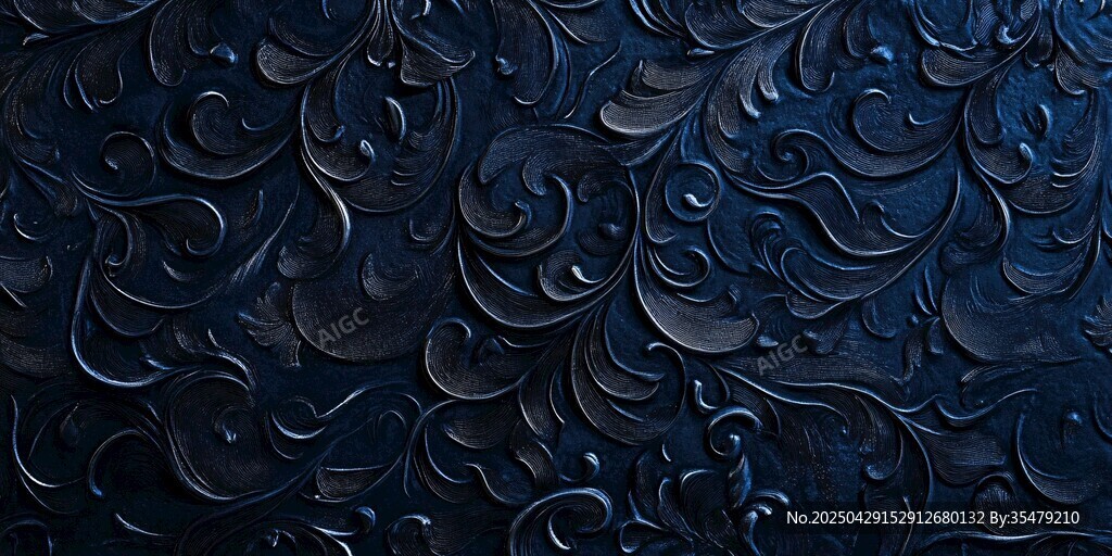 深蓝浮雕花纹背景纹理