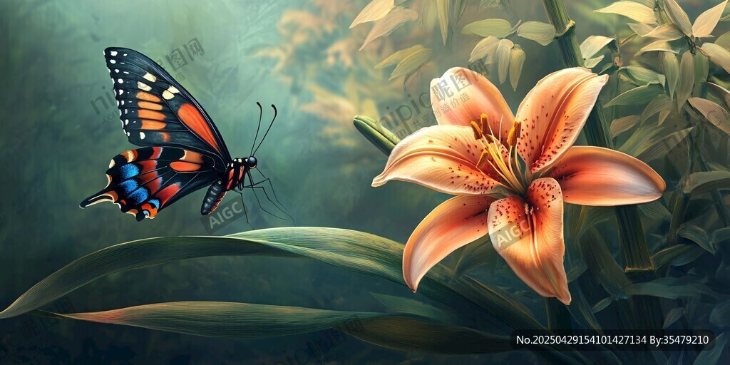 蝴蝶恋上百合花