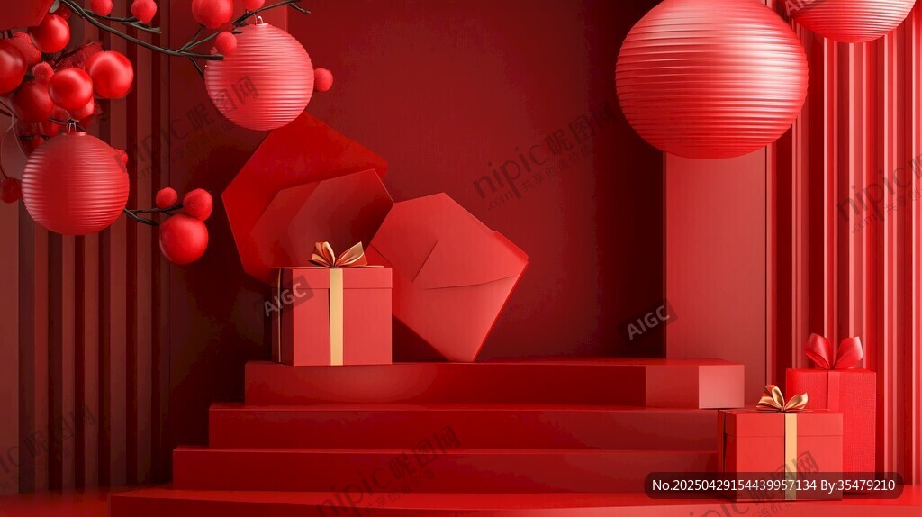 红色节庆场景与精美礼品