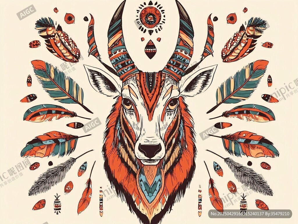 部落风羚羊插画艺术作品