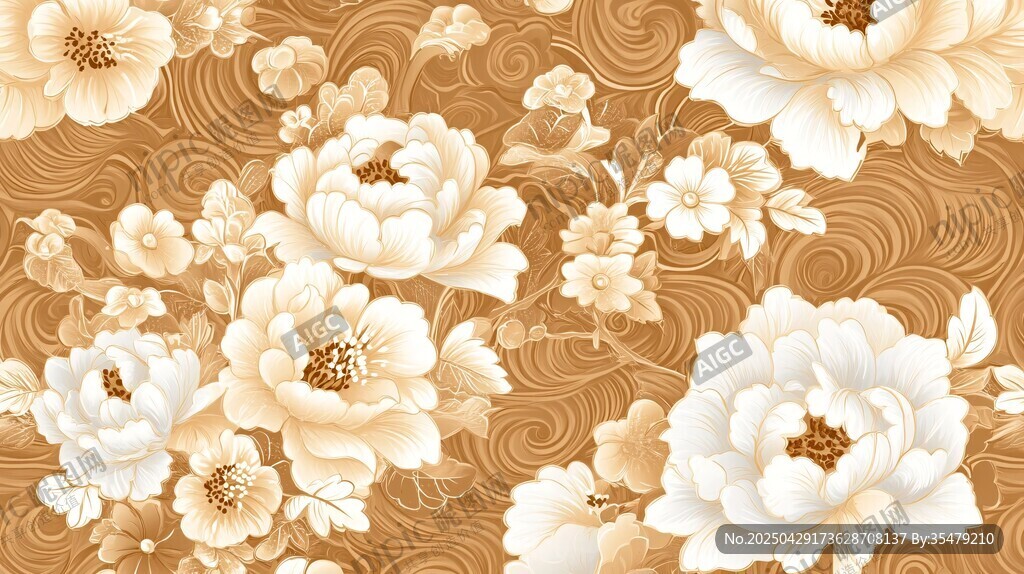 复古风牡丹花纹饰图案