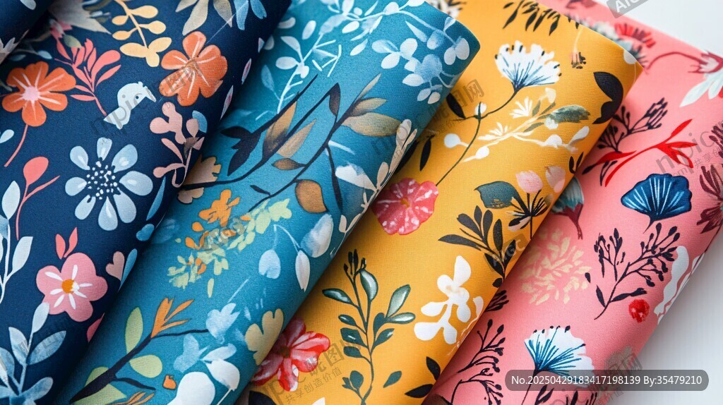多彩花卉印花布料展示
