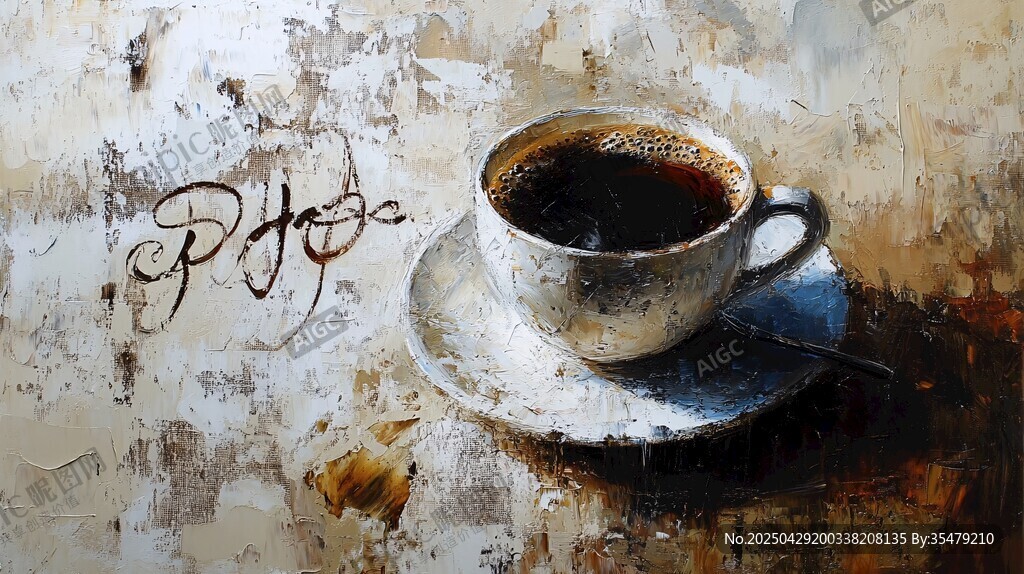 复古风咖啡杯中的浓郁咖啡