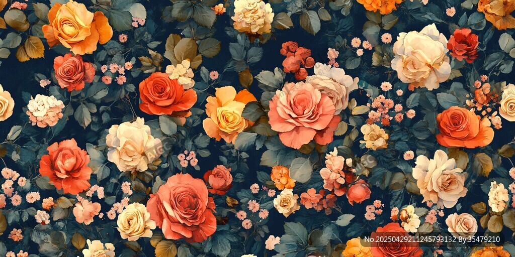 复古风多彩花卉图案背景