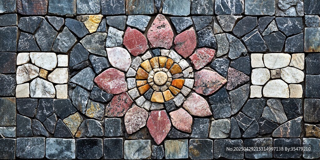 精美马赛克花朵地面图案