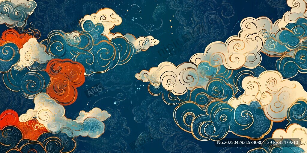 中式古风云海星空插画