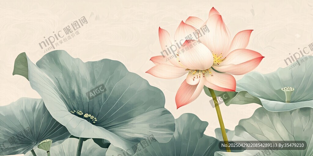 水墨风荷花绽放