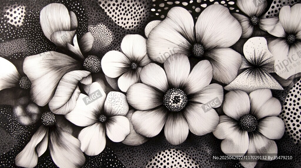 黑白花卉图案艺术插画