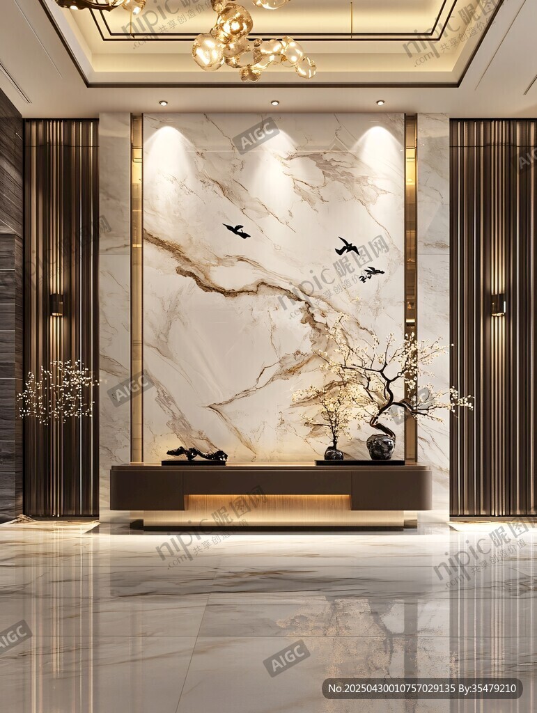 中式奢华客厅大理石背景墙