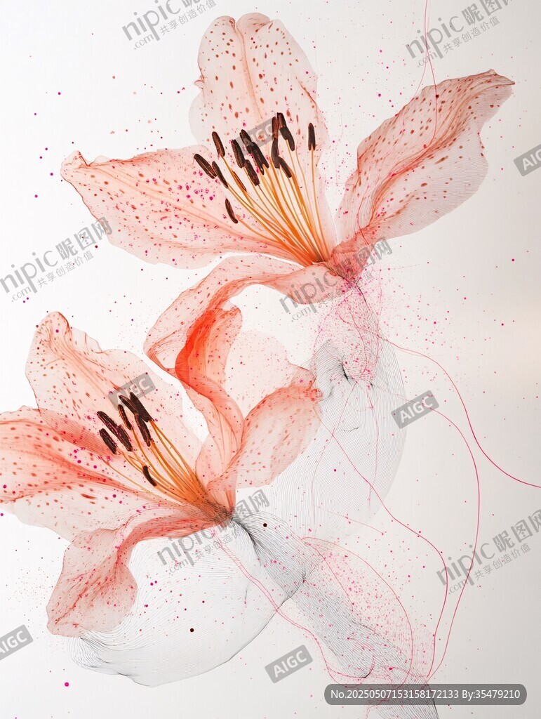 梦幻粉色百合花艺术画