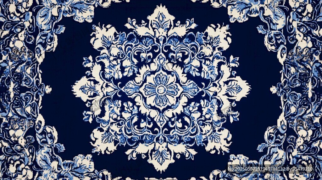 中式蓝白典雅花卉纹图案