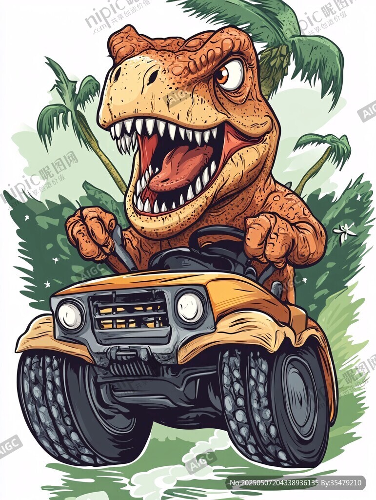 霸王龙驾驶越野车的趣味场景