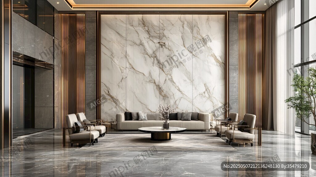 豪华大理石墙面的高端大厅