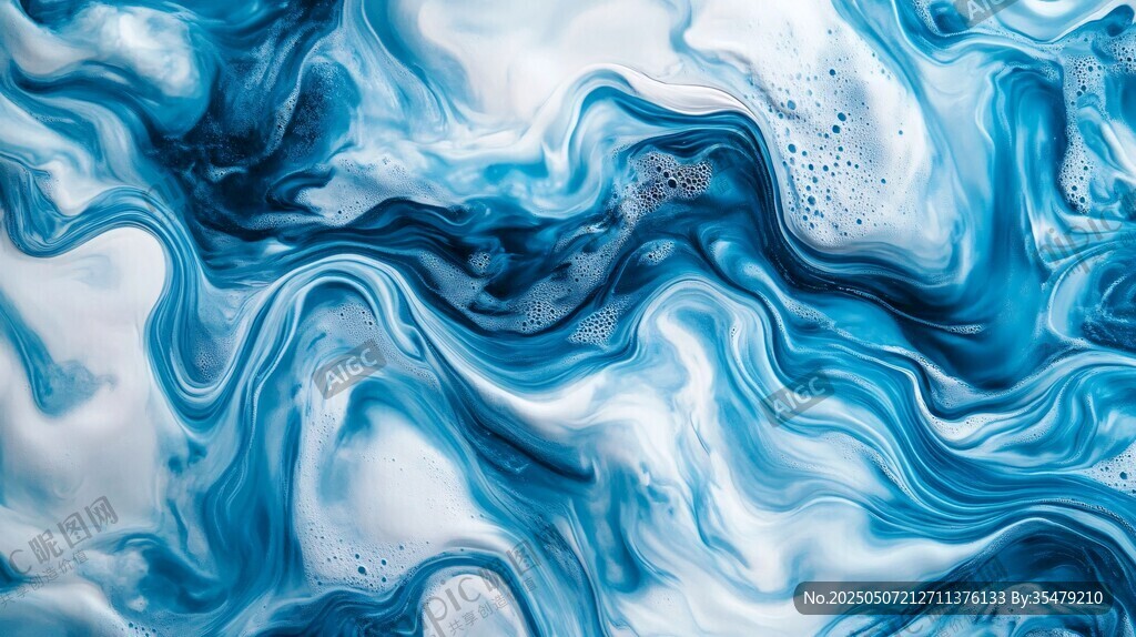 蓝白流体艺术纹理图案