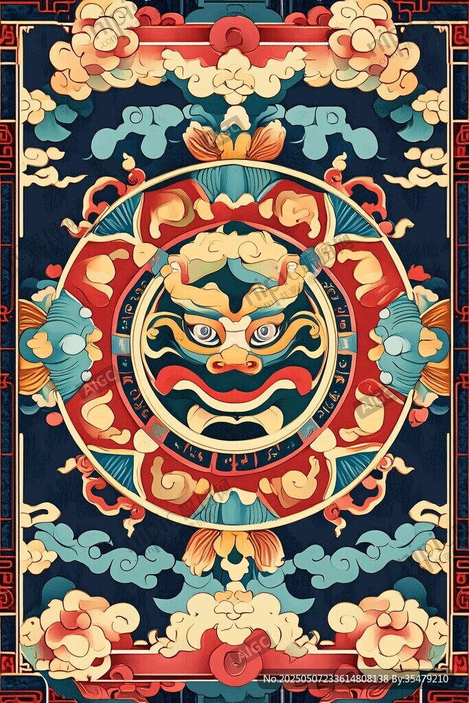 中式传统兽面纹精美图案