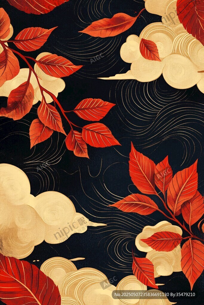 红叶祥云中式风背景图案