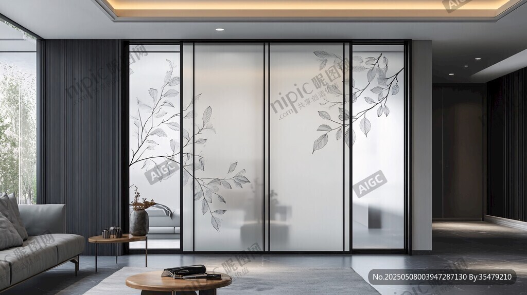 现代简约风带花纹玻璃隔断