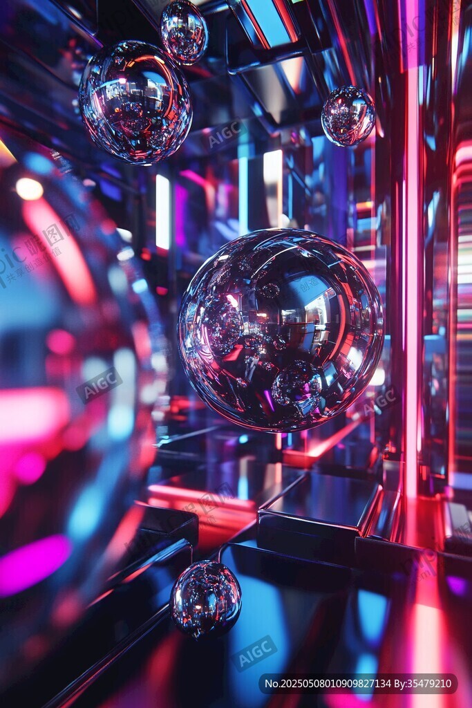 未来感炫彩金属球体空间