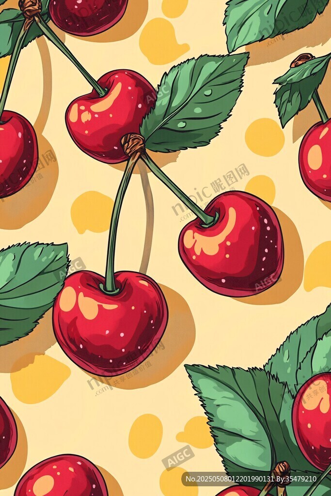 樱桃图案 清新水果无缝背景