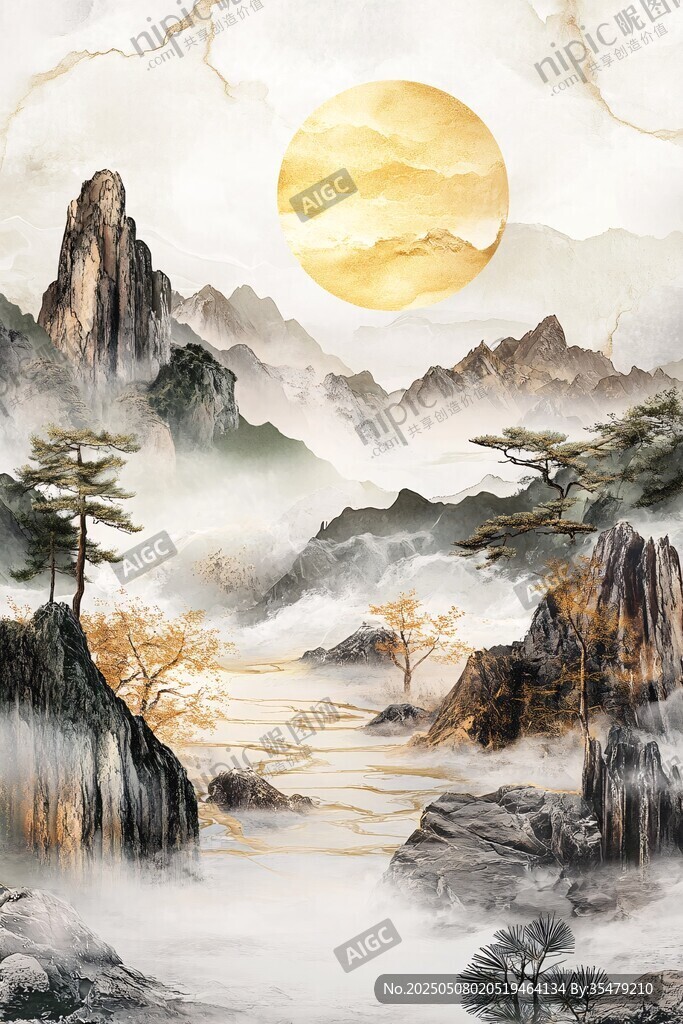 水墨山川间的落日盛景