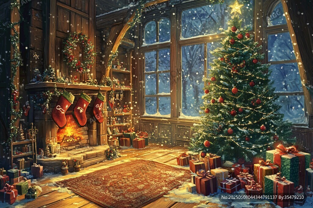 温馨圣诞室内装饰场景