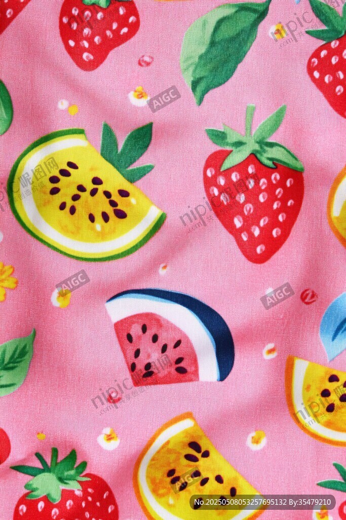 粉色背景多彩水果印花图
