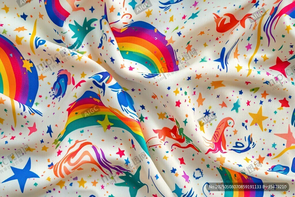 梦幻彩虹独角兽印花布料