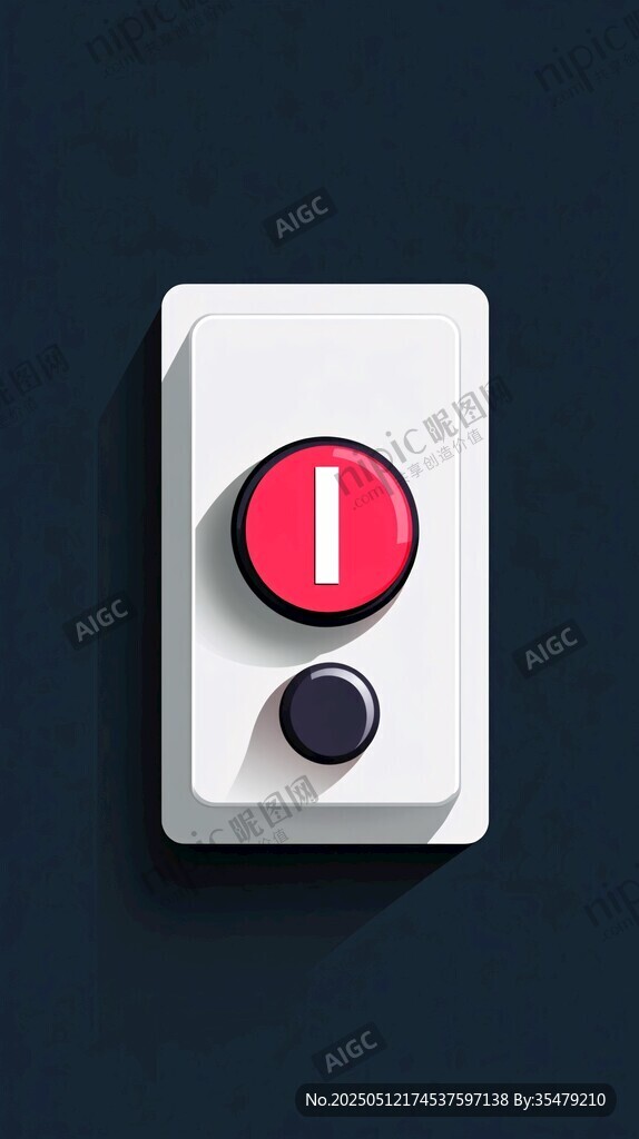 白色面板上的红色启停按钮