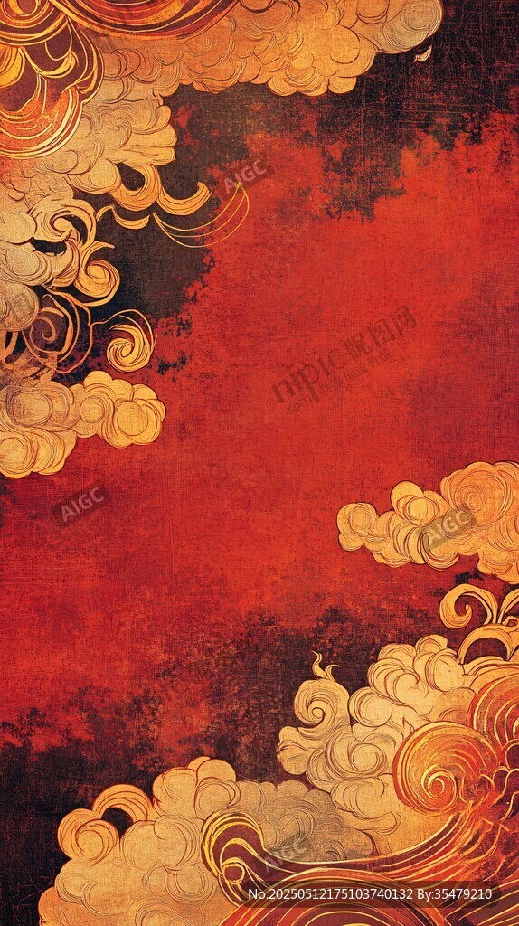 中式红底云纹古风背景图