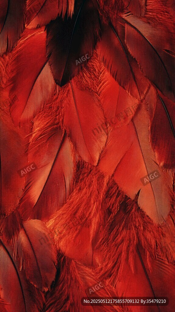 热烈红羽纹理特写