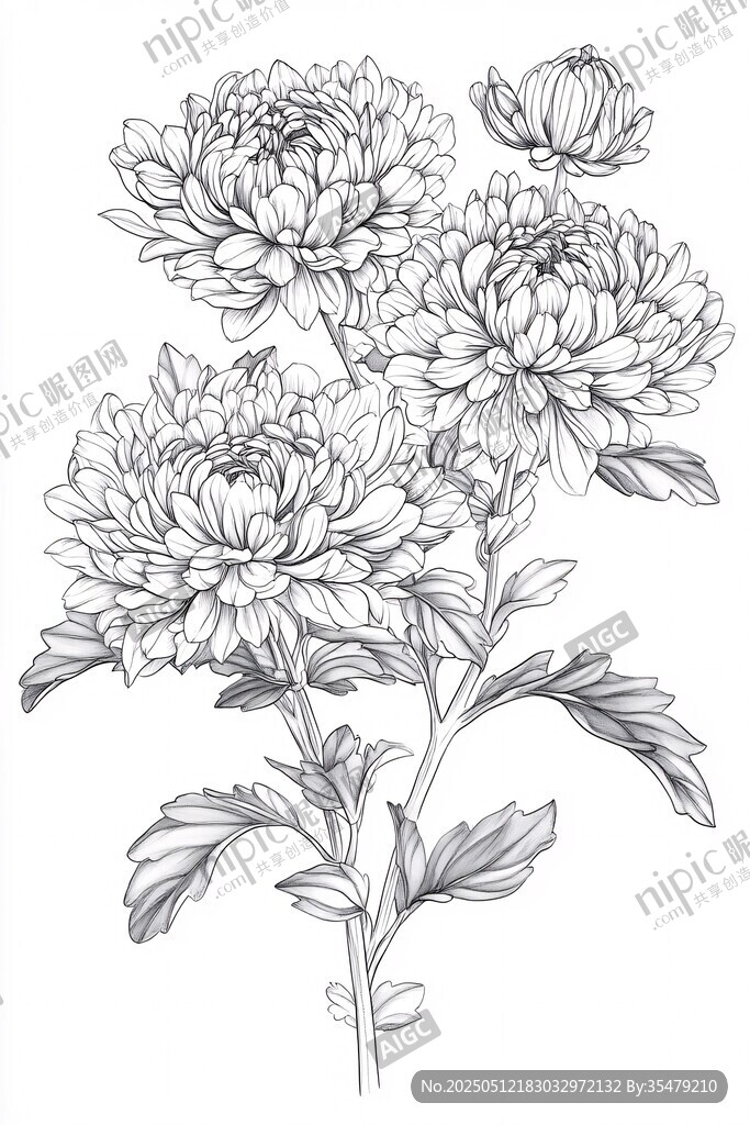 菊花线描花卉插画