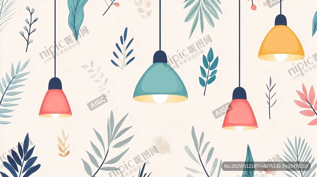 清新绿植吊灯装饰图案