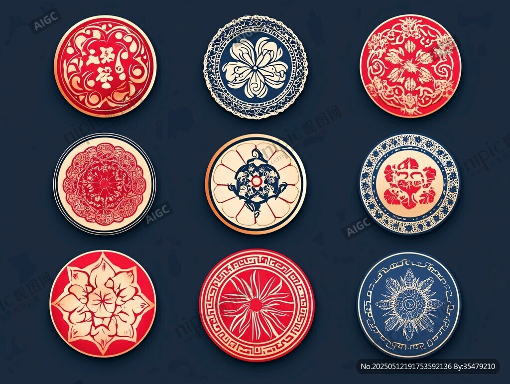 中式传统花纹圆形图案集合