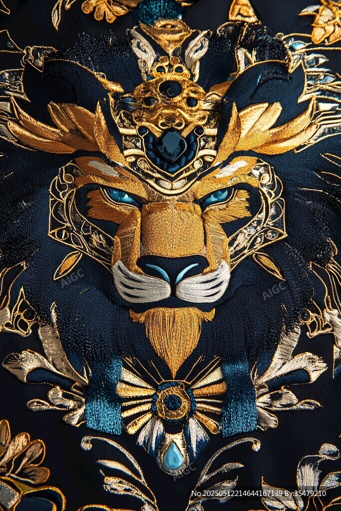 王者之狮 华丽刺绣艺术图腾