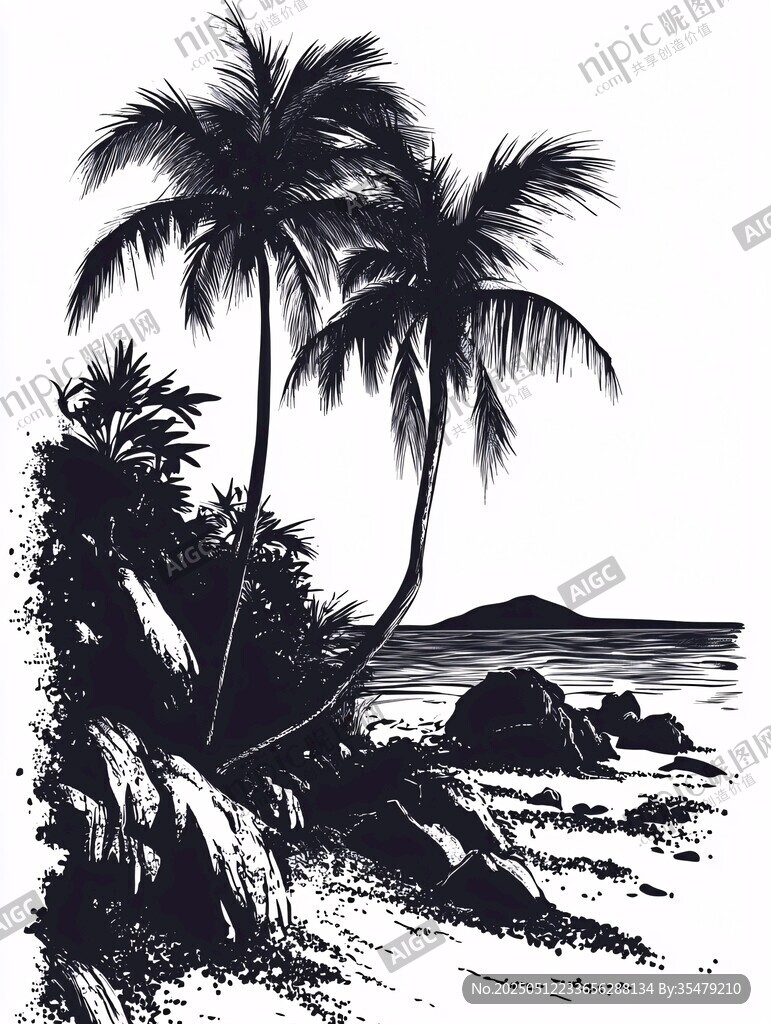 黑白风海边椰林美景