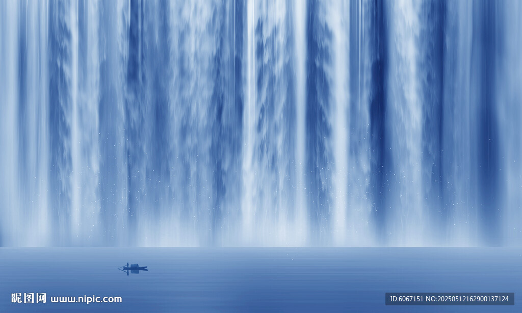 招财瀑布山水画