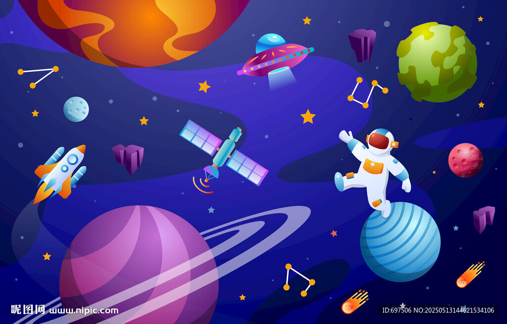 梦幻星球太空宇航员卡通儿童背景