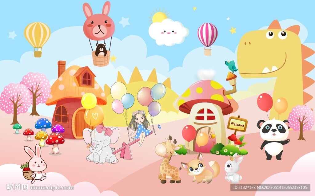 卡通儿童房背景墙图片