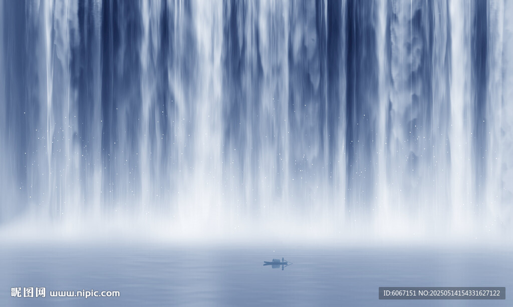 流水生财瀑布山水画