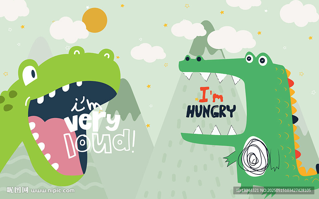 可爱大嘴巴恐龙儿童房背景墙