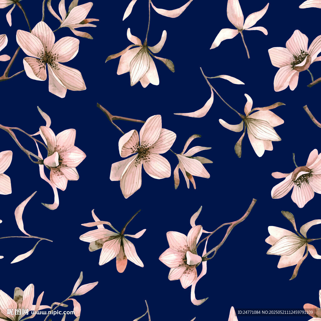 深蓝色底玉兰花图案背景
