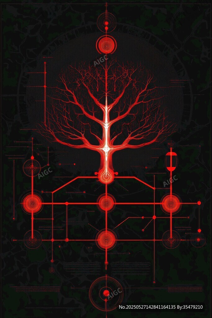 科技感红色抽象生命之树