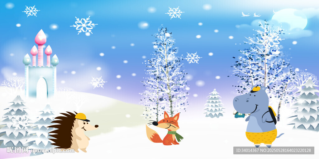 卡通雪景冬天背景
