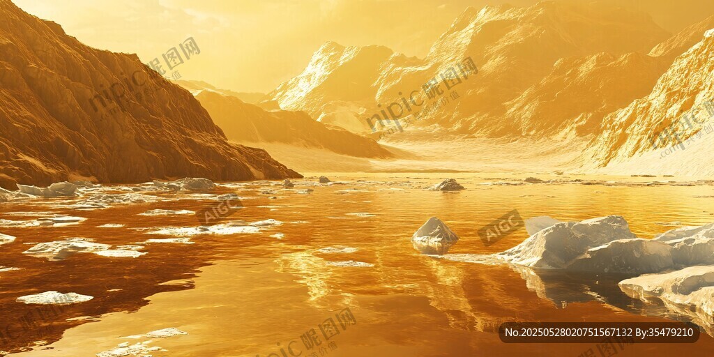 金色冰川河谷壮丽景象