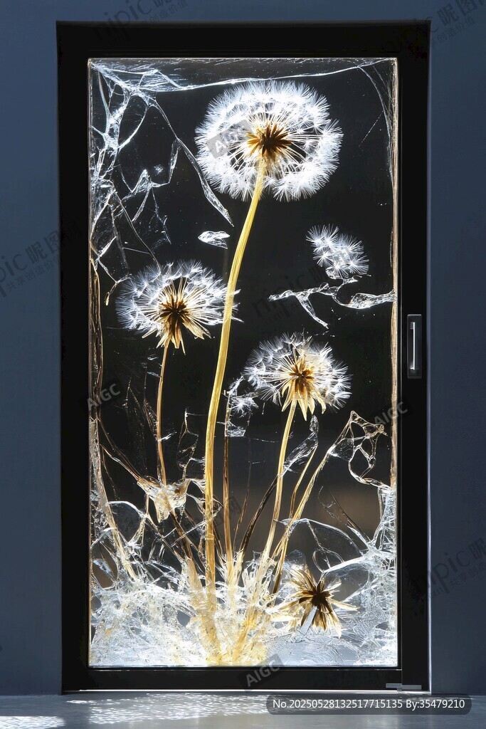 梦幻蒲公英玻璃艺术画
