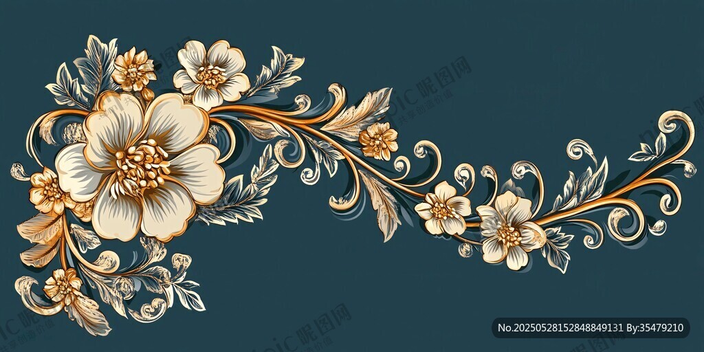 金色花卉装饰图案设计